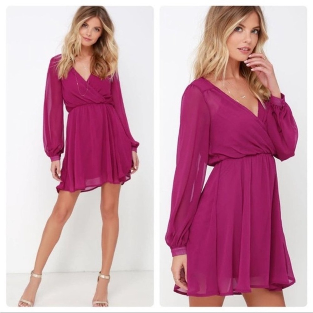 Lulu’s Berry that’s a wrap mini dress long sleeves